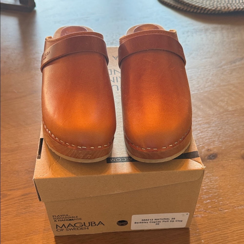 Maguba of Sweden Berkeley Brown Leather Clogs Retro Vibe